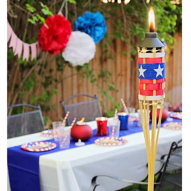 TIKI Easy Pour Multi-color Bamboo 57 in. American Flag Bamboo Torch