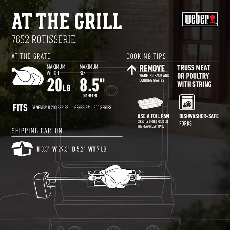 Weber Genesis 300 Series Stainless Steel Grill Rotisserie 42.1 in. L X 4.4 in. W