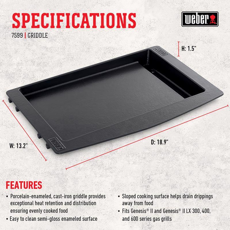 Weber Genesis Cast Iron/Porcelain Grill Top Griddle 18.9 in. L X 13.2 in. W