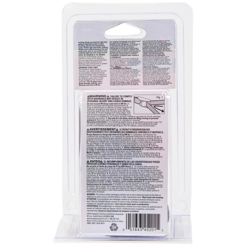 Keeper 1 in. W X 10 ft. L Gray Lashing Strap 200 lb
