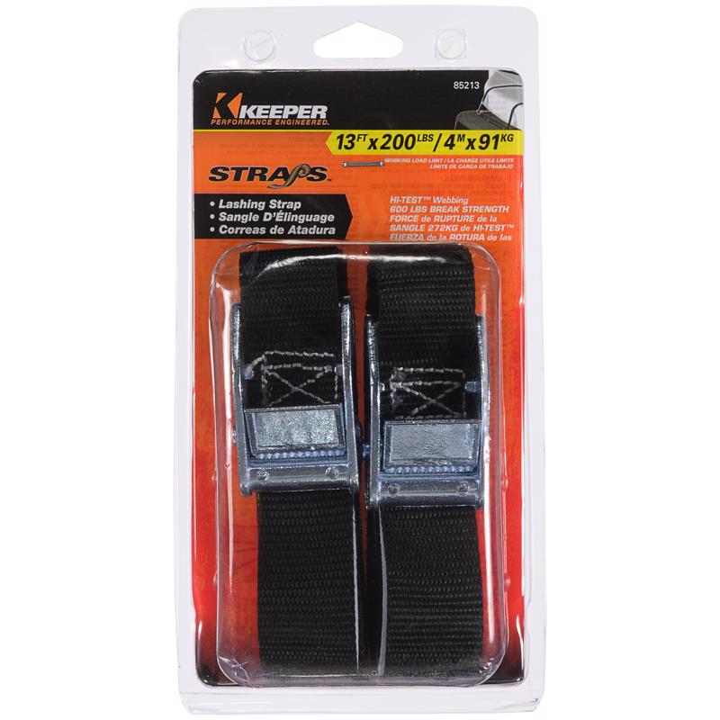 Keeper 1 in. W X 13 ft. L Black Lashing Strap 200 lb 2 pk