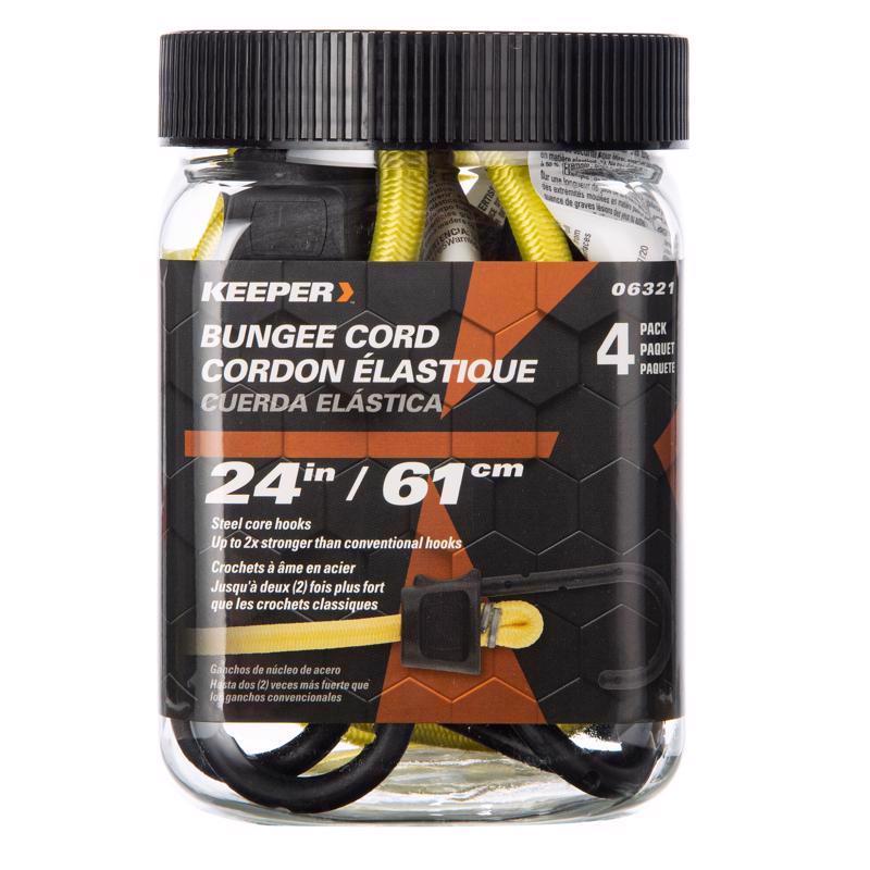 Keeper Black/Yellow Bungee Cord 24 in. L X 0.315 in. 4 pk