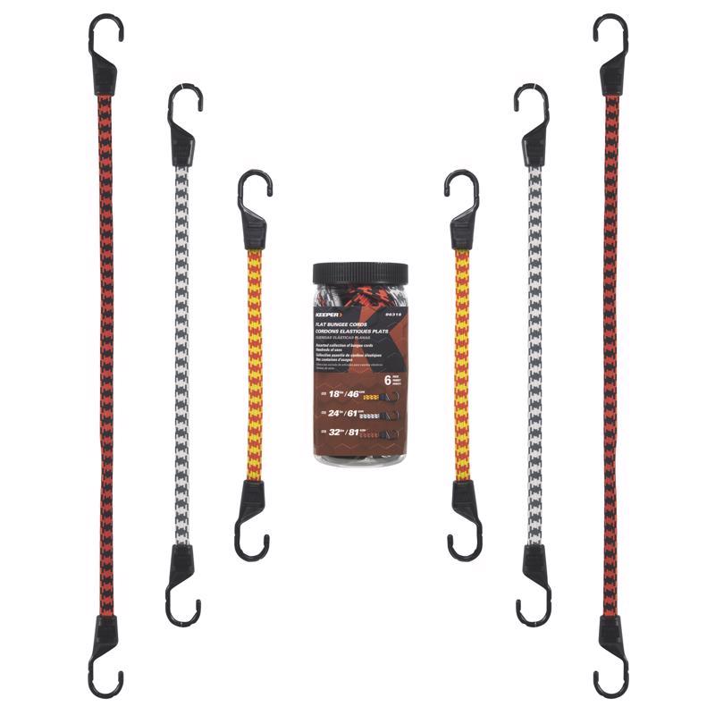 Keeper Assorted Flat Bungee Cord 18 in. L X .0787 in. 6 pk