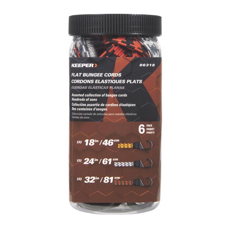 Keeper Assorted Flat Bungee Cord 18 in. L X .0787 in. 6 pk