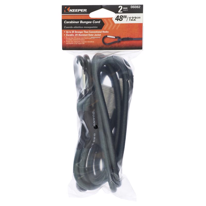 Keeper Gray Carabiner Style Bungee Cord 48 in. L X 0.315 in. 2 pk