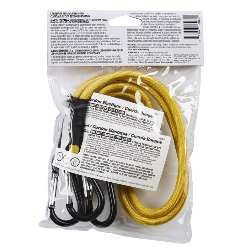 Keeper Yellow Carabiner Style Bungee Cord 24 in. L X 0.315 in. 2 pk
