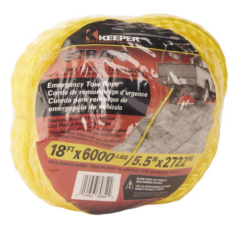 Keeper 7/8 in. W X 18 ft. L Yellow Tow Rope 6000 lb