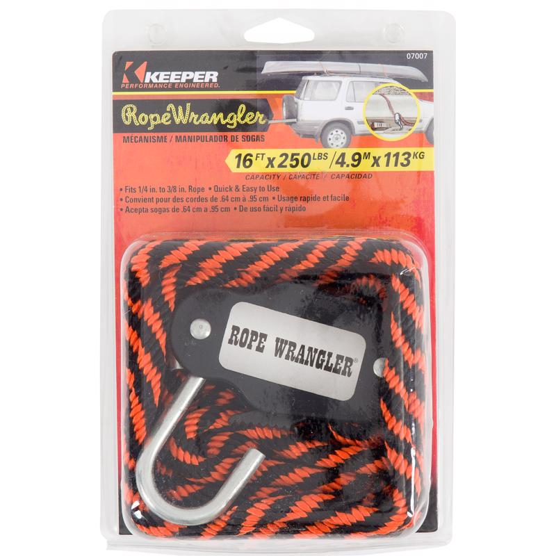 Keeper Rope Wrangler 3/8 in. W X 16 ft. L Black/Orange Tie Down 250 lb