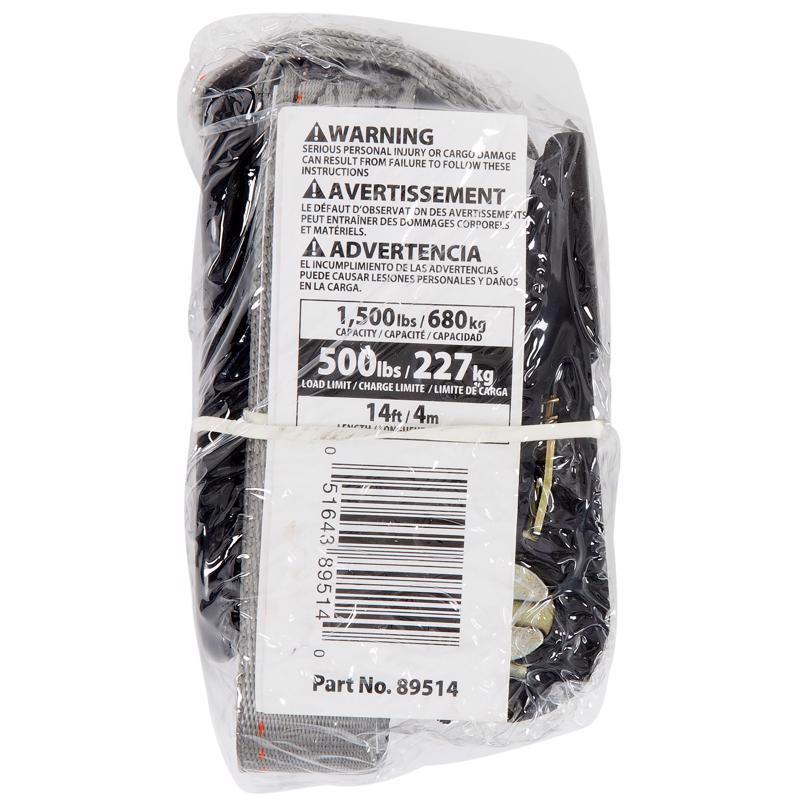 Keeper 1 in. W X 14 ft. L Gray Tie Down w/Ratchet 500 lb