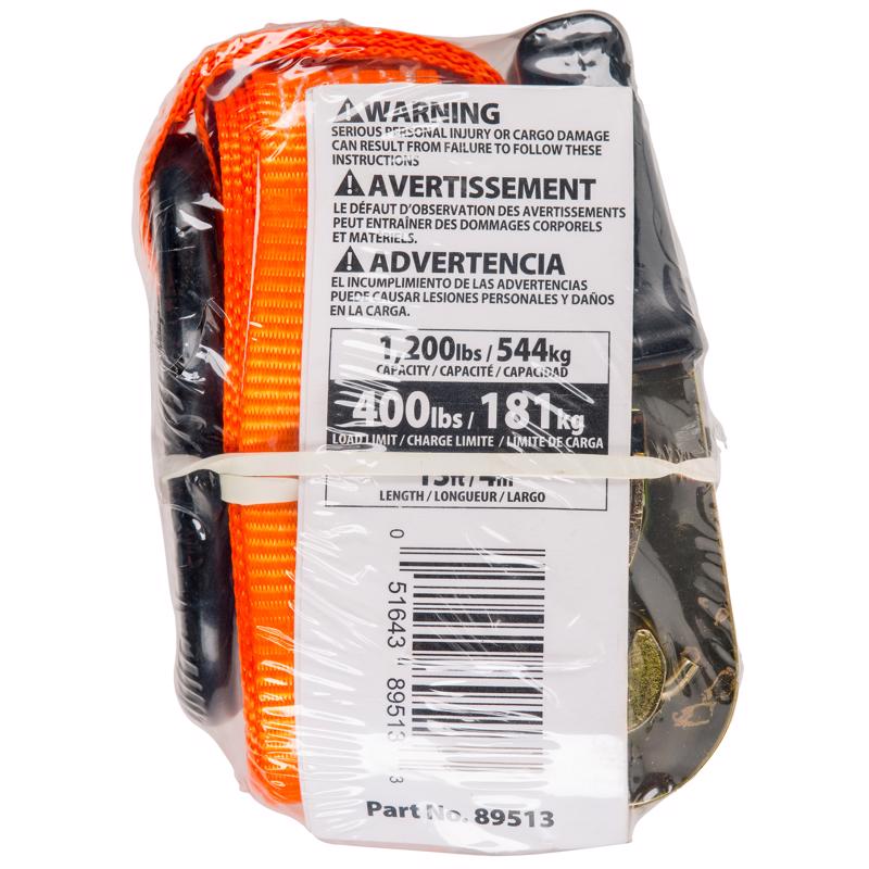 Keeper 1 in. W X 13 ft. L Black/Orange Ratchet Tie Down Strap 400 lb