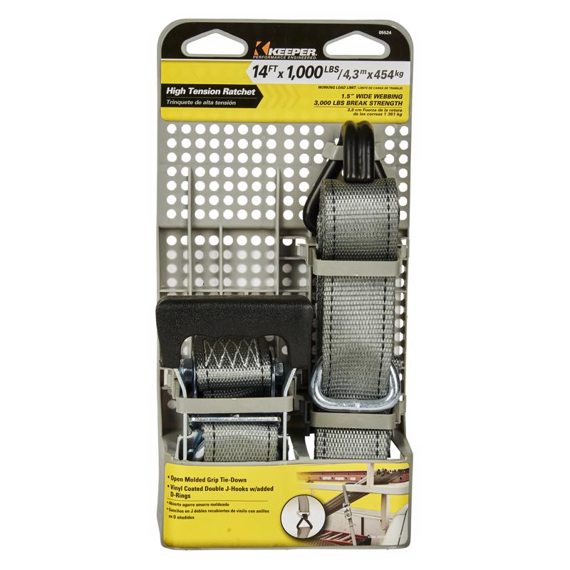 Keeper 1.5 in. W X 14 ft. L Gray Tie Down w/Ratchet 1000 lb