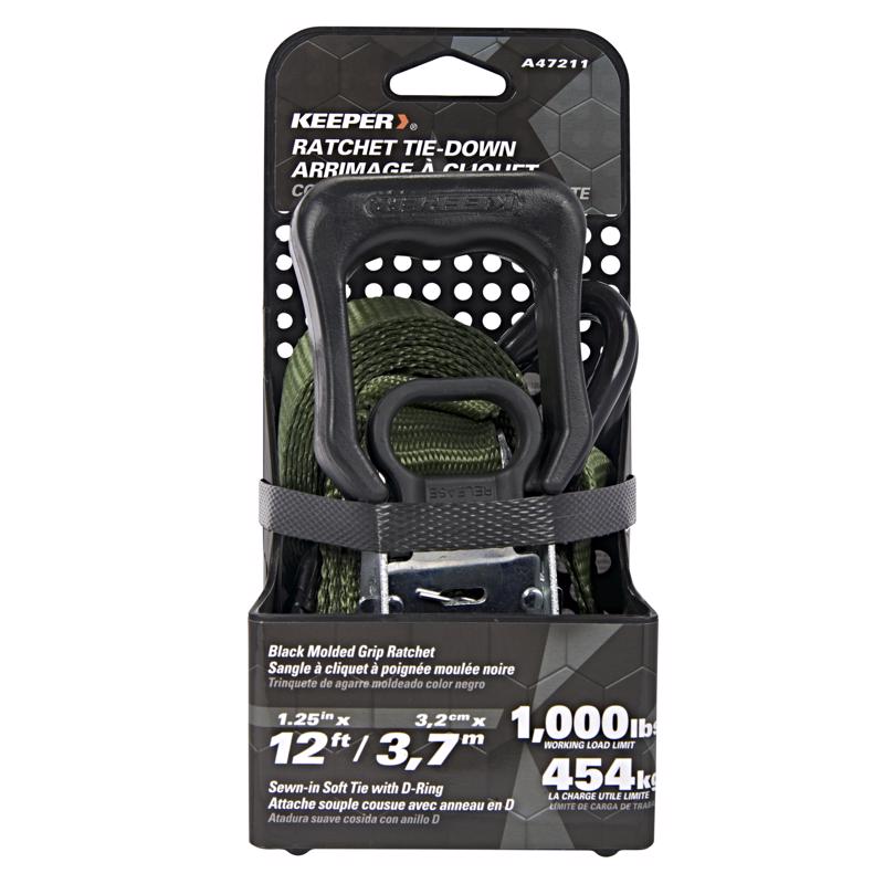 Keeper 1.25 in. W X 12 ft. L Green Ratchet Tie Down Strap 1000 lb