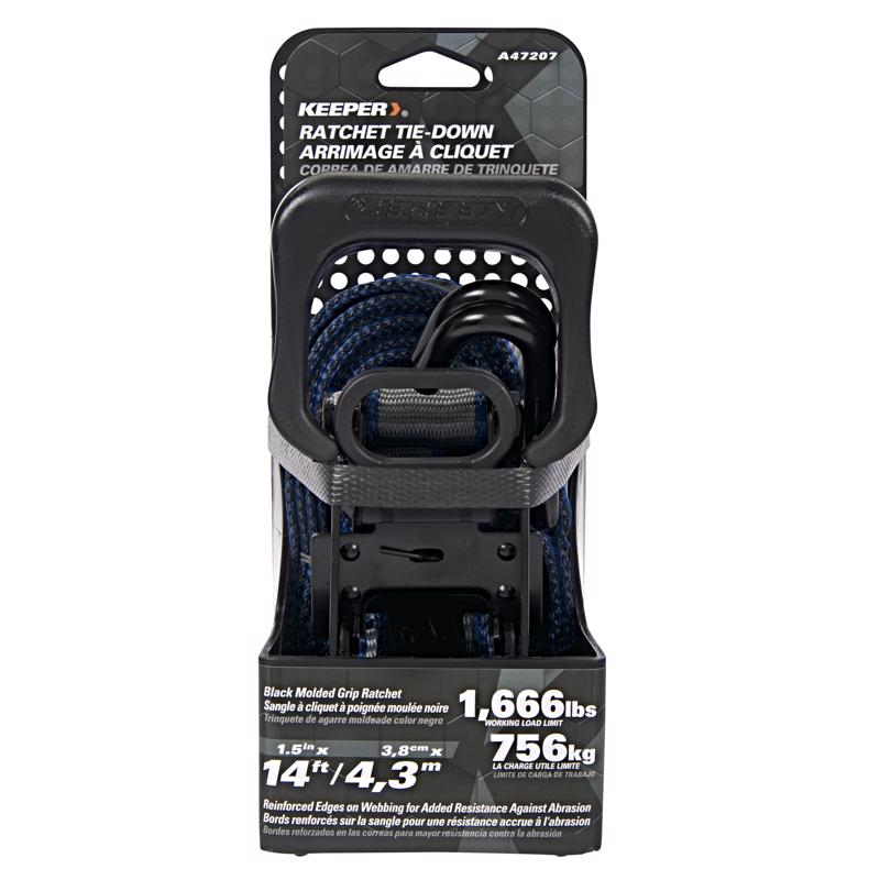 Keeper 1.5 in. W X 14 ft. L Gray Ratchet Tie Down Strap 1666 lb