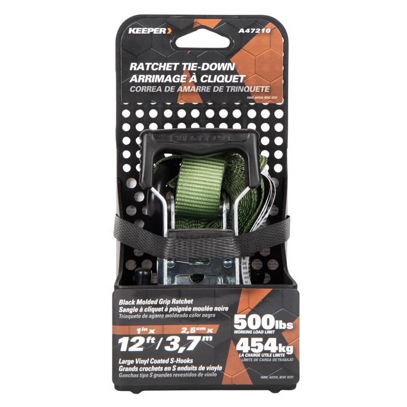 Keeper 1 in. W X 12 ft. L Green Ratchet Tie Down Strap 500 lb