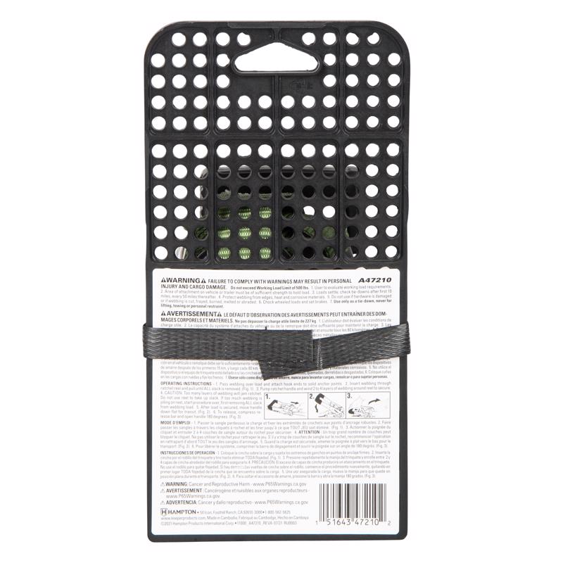 Keeper 1 in. W X 12 ft. L Green Ratchet Tie Down Strap 500 lb
