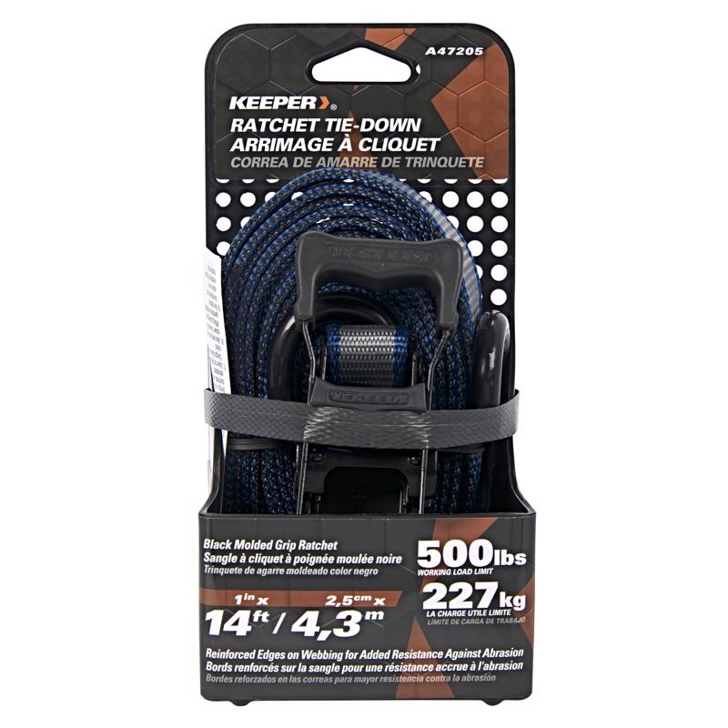Keeper 1 in. W X 14 ft. L Gray Ratchet Tie Down Strap 500 lb