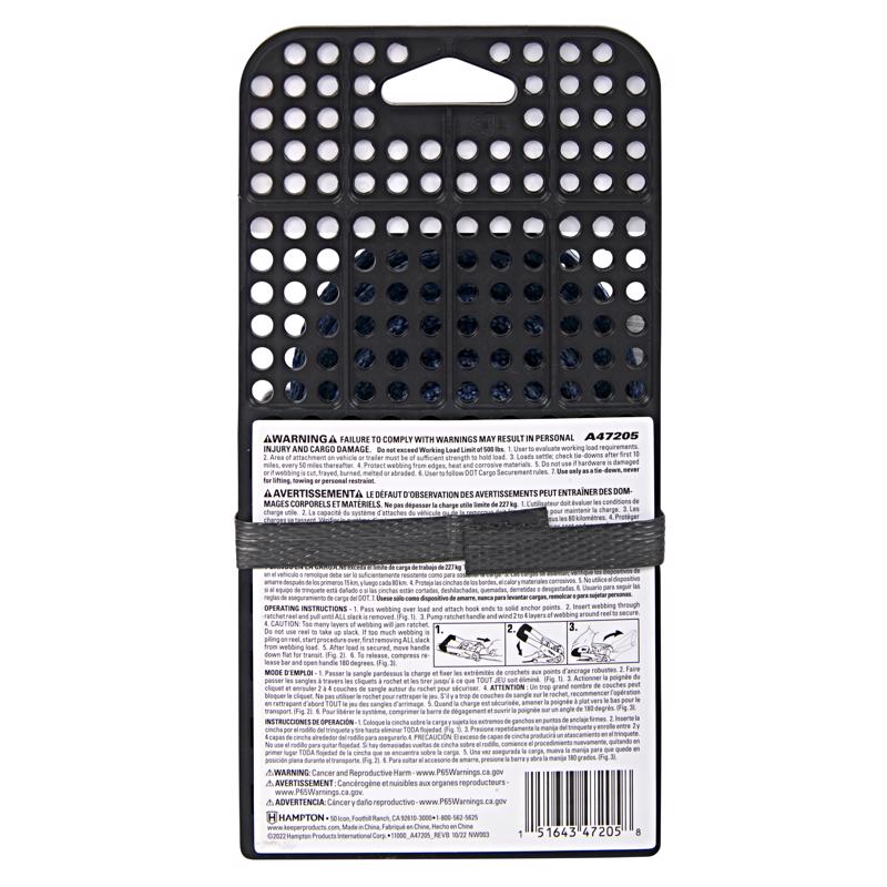 Keeper 1 in. W X 14 ft. L Gray Ratchet Tie Down Strap 500 lb