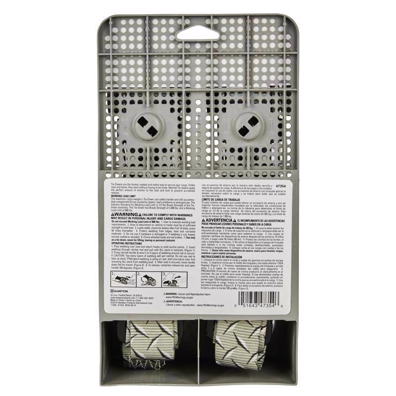 Keeper Ergo-Torque 1.25 in. W X 8 ft. L Gray Ratchet Tie Down Strap 800 lb 2 pk