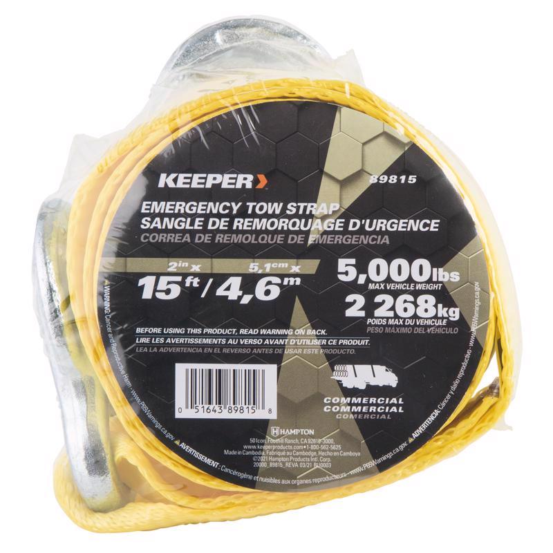 Keeper 2 in. W X 15 ft. L Yellow Tow Strap 5000 lb