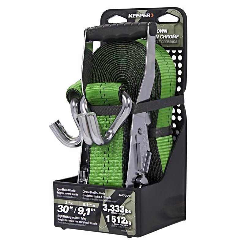Keeper 2 in. W X 30 ft. L Green Ratchet Tie Down Strap 3333 lb