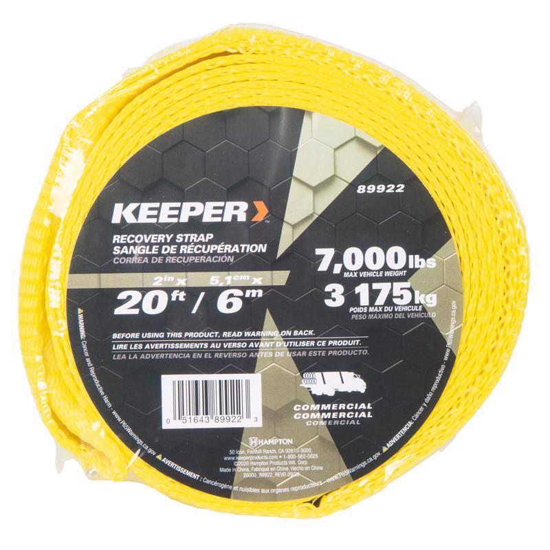 Keeper 2 in. W X 20 ft. L Yellow Vehicle Recovery Strap 7000 lb