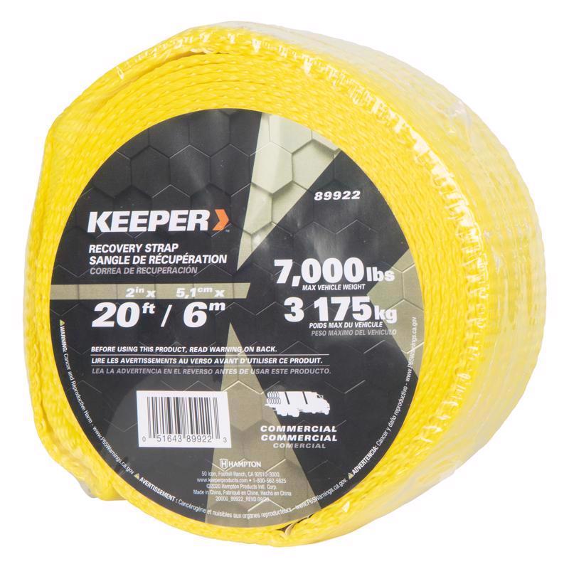Keeper 2 in. W X 20 ft. L Yellow Vehicle Recovery Strap 7000 lb