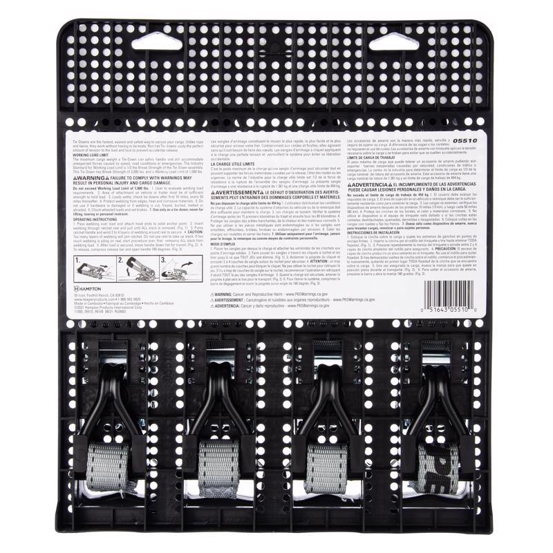 Keeper 1 in. W X 12 ft. L Gray Ratchet Tie Down Strap 1000 lb 4 pk