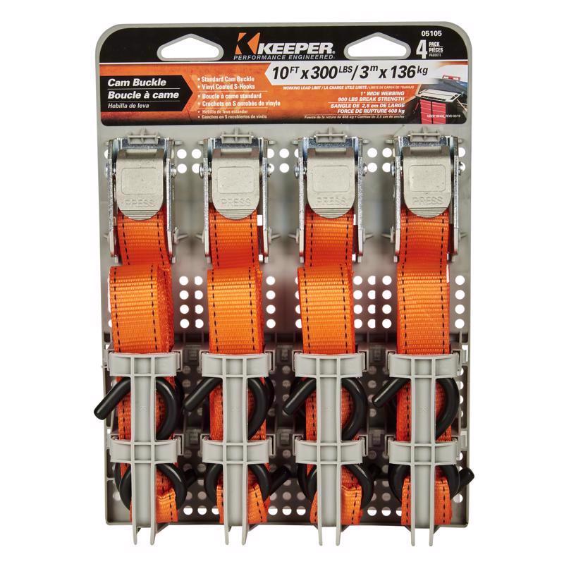 Keeper 1 in. W X 10 ft. L Orange Tie Down Strap 300 lb 4 pk