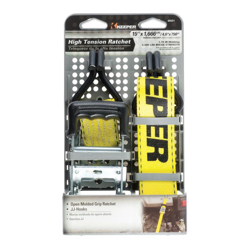 Keeper 1.75 in. W X 15 ft. L Yellow Ratchet Tie Down Strap 1666 lb