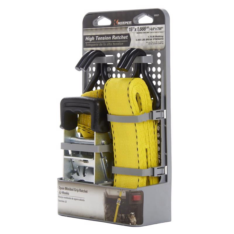 Keeper 1.75 in. W X 15 ft. L Yellow Ratchet Tie Down Strap 1666 lb