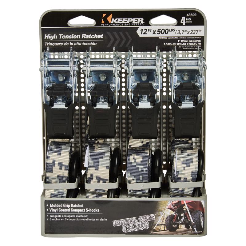 Keeper 1 in. W X 12 ft. L Multicolored Tie Down Strap 500 lb 4 pk