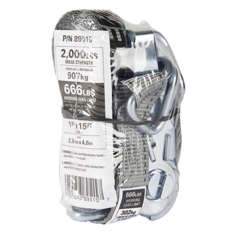 Keeper 1 in. W X 15 ft. L Gray Tie Down w/Ratchet 666 lb
