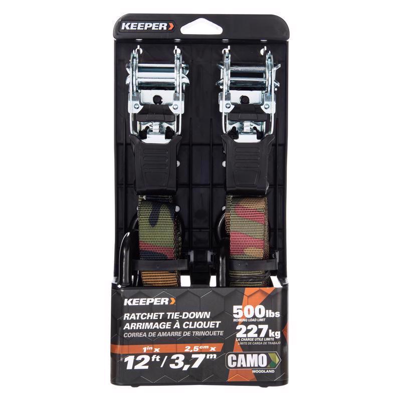 Keeper 1 in. W X 12 ft. L Camo Tie Down w/Ratchet 500 lb 2 pk
