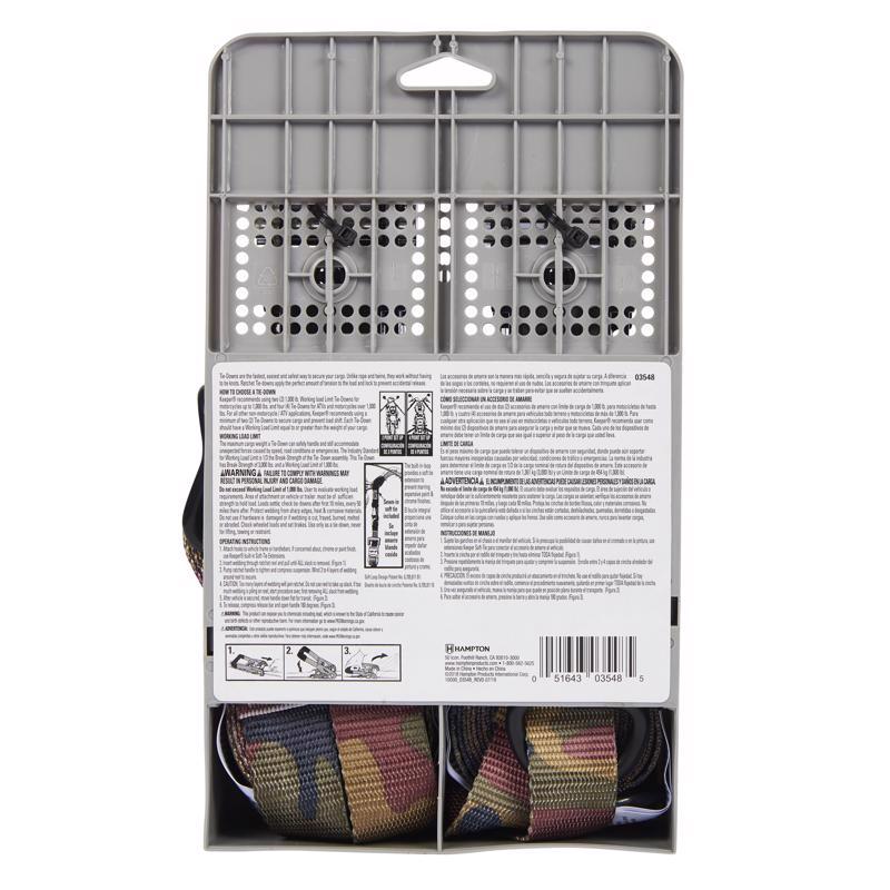 Keeper 1.25 in. W X 16 ft. L Camo Tie Down w/Ratchet 1000 lb 2 pk