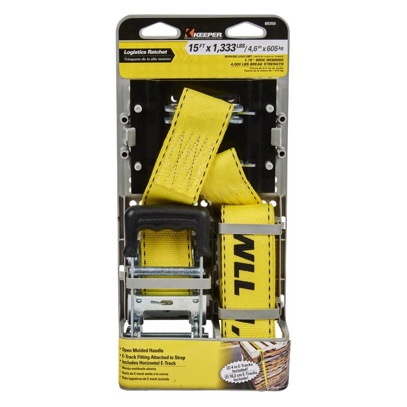 Keeper 1.75 in. W X 15 ft. L Black/Yellow Ratchet Tie Down Strap 1333 lb