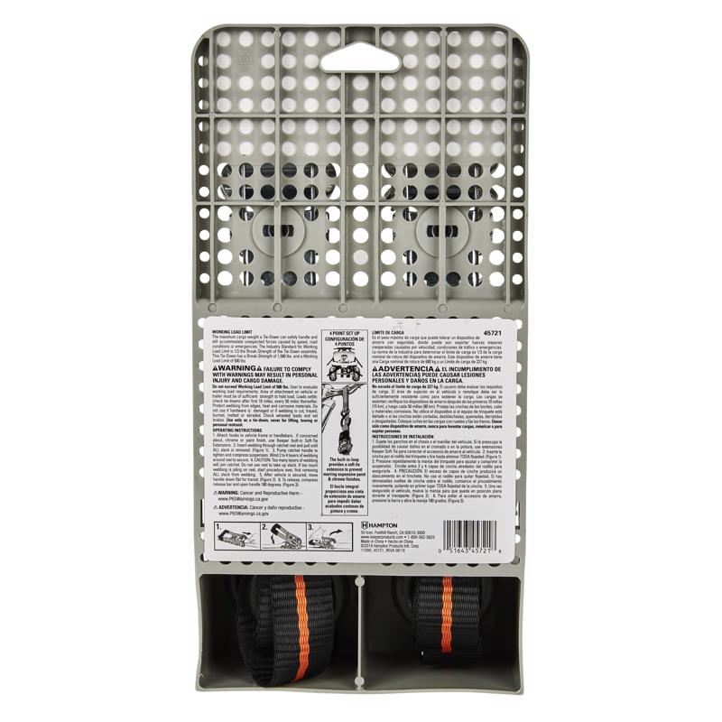 Keeper 1 in. W X 8 ft. L Black Tie Down w/Ratchet 500 lb 2 pk