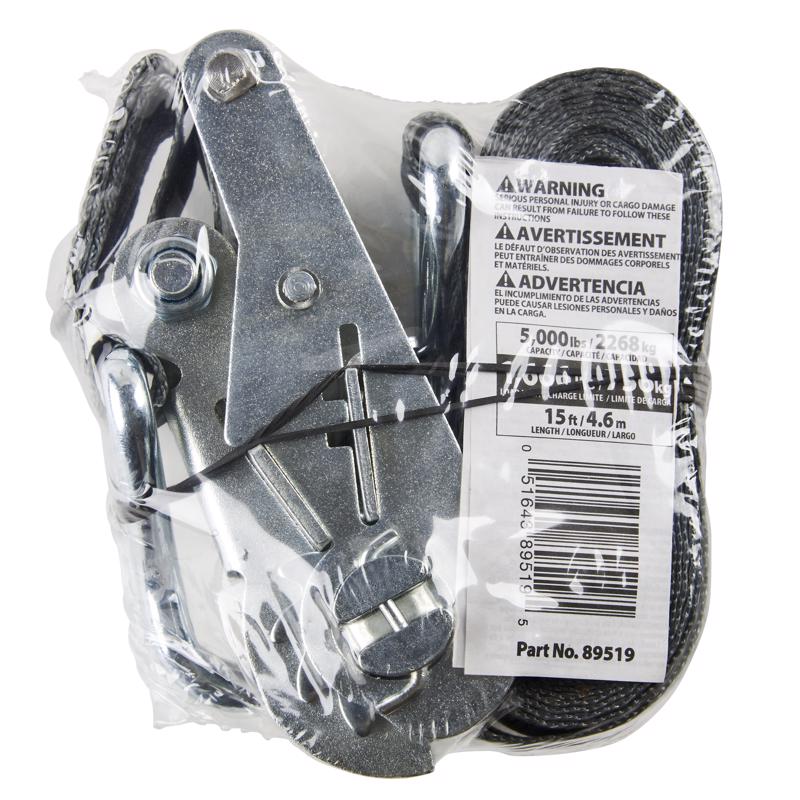 Keeper 1-3/4 in. W X 15 ft. L Black/Gray Tie Down w/Ratchet 1666 lb