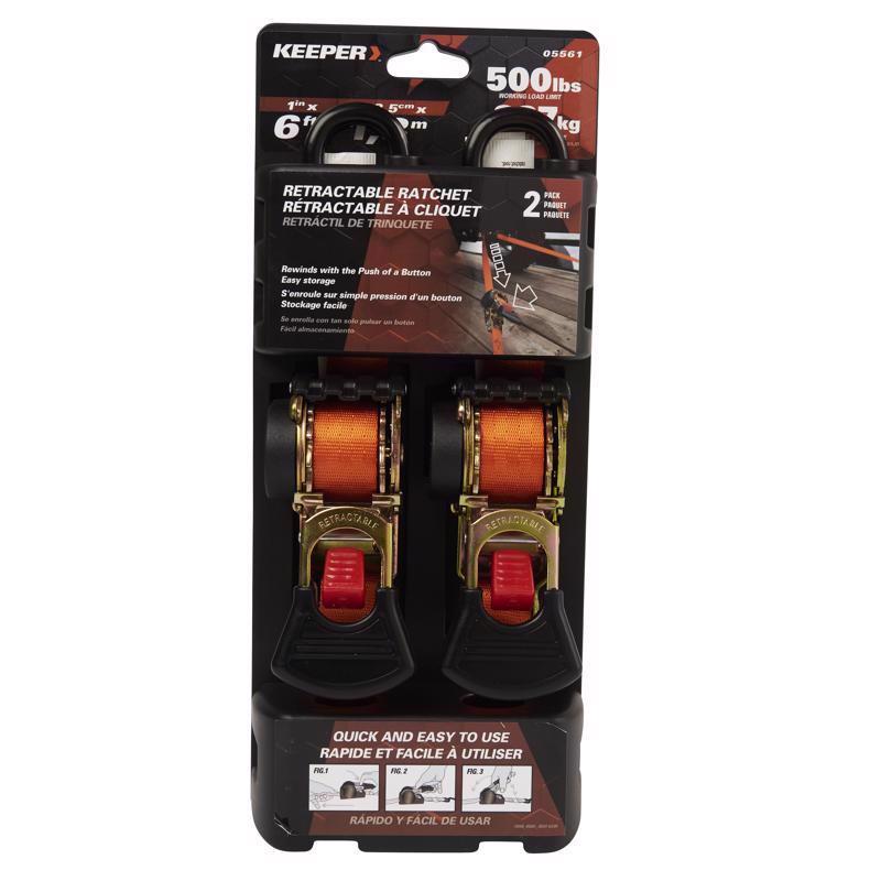 Keeper 1 in. W X 6 ft. L Orange Retractable Tie Down Strap 500 lb 2 pk