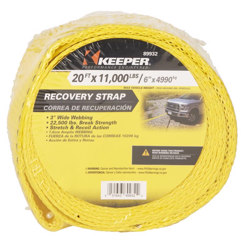 Keeper 3 in. W X 20 ft. L Yellow Vehicle Recovery Strap 11000 lb