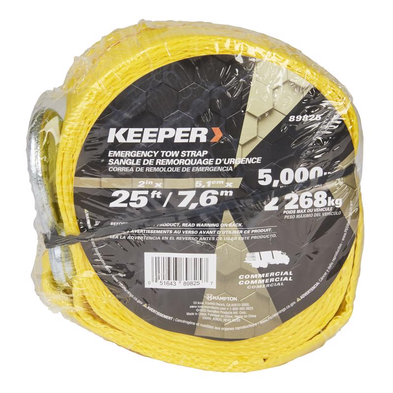 Keeper 2 in. W X 25 ft. L Yellow Tow Strap 5000 lb