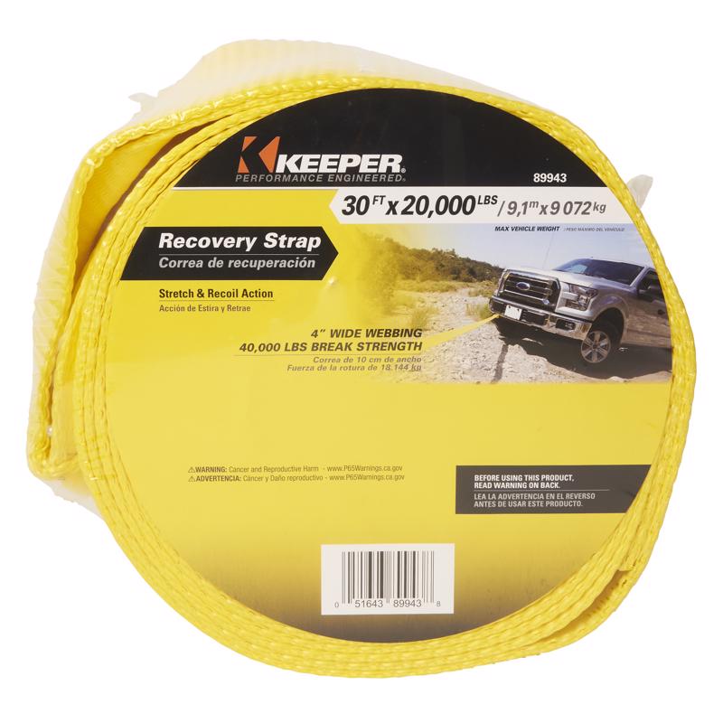Keeper 4 in. W X 30 ft. L Yellow Vehicle Recovery Strap 20000 lb