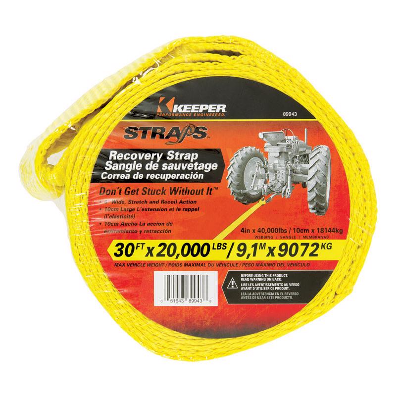 Keeper 4 in. W X 30 ft. L Yellow Vehicle Recovery Strap 20000 lb