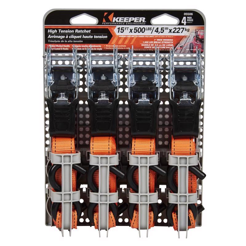 Keeper 1 in. W X 15 ft. L Orange Tie Down Strap 500 lb 4 pk