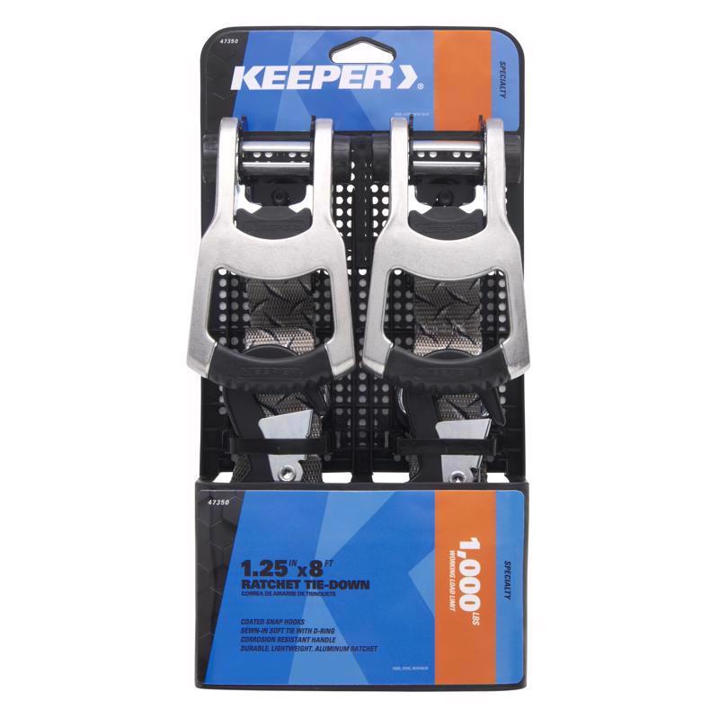 Keeper 1.25 in. W X 8 ft. L Gray Tie Down w/Ratchet 1000 lb 2 pk