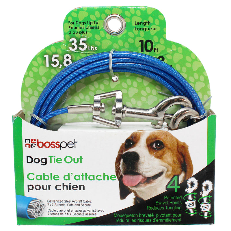 PDQ Blue / Silver Tie-Out Vinyl Coated Cable Dog Tie Out Medium