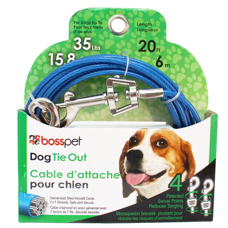 PDQ Blue / Silver Vinyl Coated Cable Dog Tie Out Medium