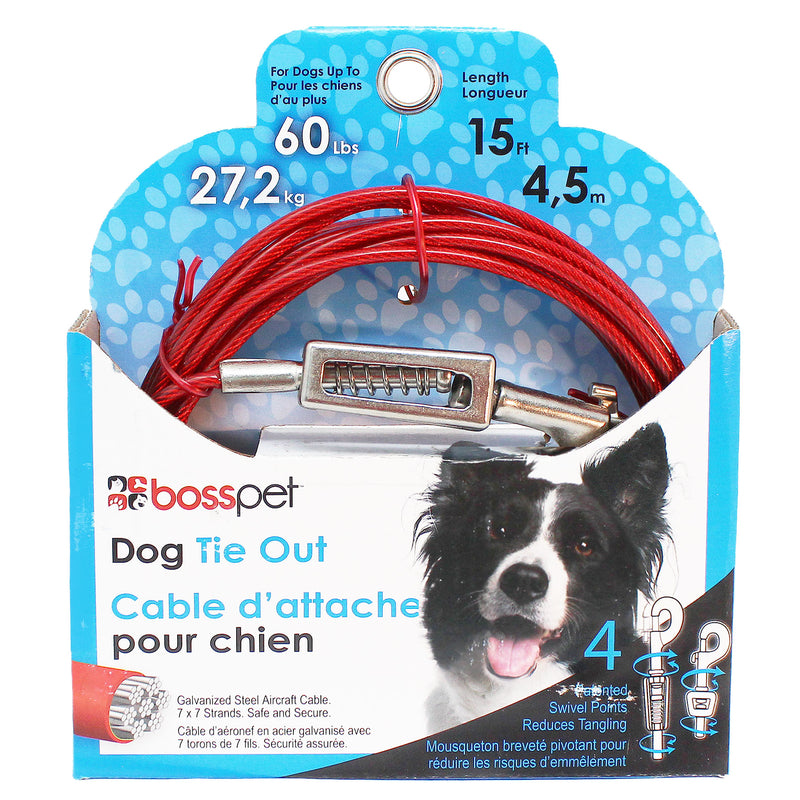 PDQ Red Tie-Out with Spring Vinyl Coated Cable Dog Tie Out Large