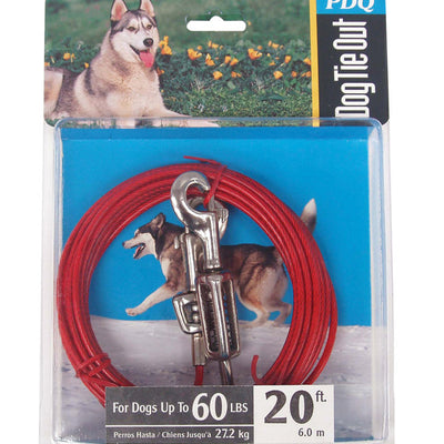 PDQ Red Vinyl Coated Cable Dog Tie Out Large