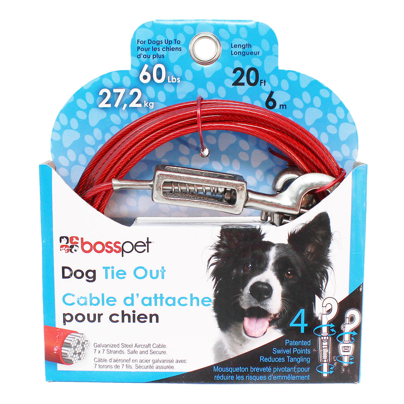 PDQ Red Vinyl Coated Cable Dog Tie Out Large