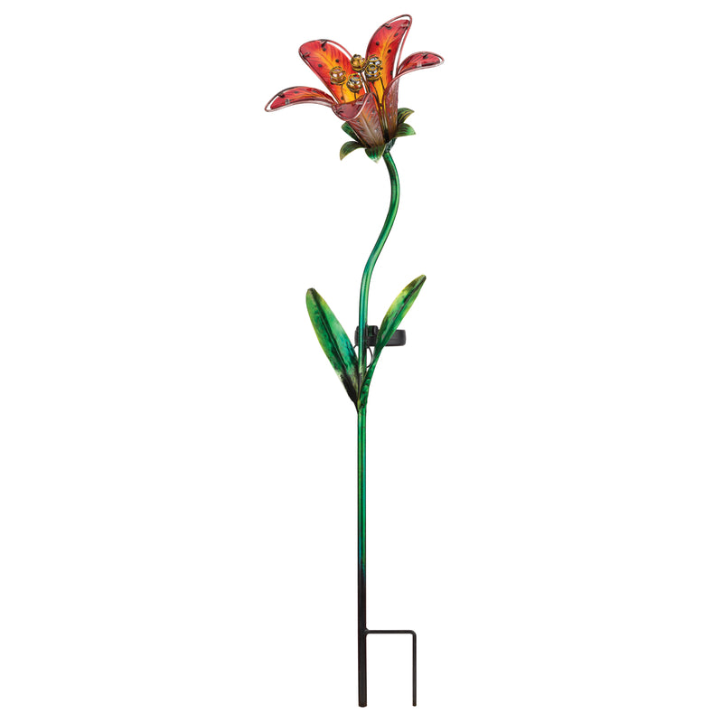 Regal Art & Gift Assorted Glass/Metal 33 in. H X 9 in. L X 7.25 in. W Tiger Lily Solar Garden Stake